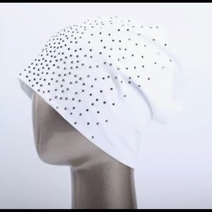 New Lightweight Silver Studded Beanie Hat - White-Grey Only